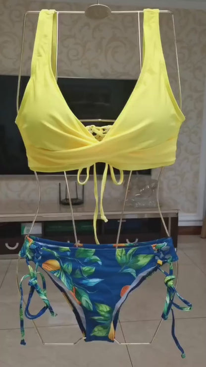 Women's Bikini Summer Swimsuit Front Cross Lace Up Two Piece Bathing Suit