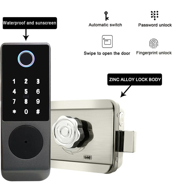 IP68 WIFI fingerprint magnetic card password key remote door lock