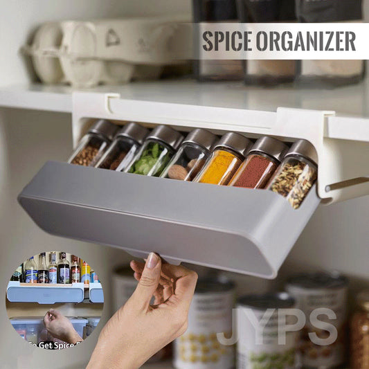 Kitchen Self-adhesive Spice Organizer Rack Seasoning Storage Rack Under Desk Drawer