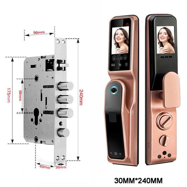 WIFI Phone Unlock Face Recognition Smart Door Lock With Camera Fingerprint Palm Print
