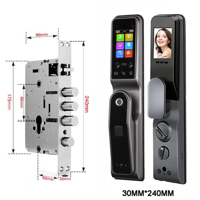 WIFI Phone Unlock Face Recognition Smart Door Lock With Camera Fingerprint Palm Print