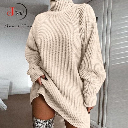 Turtleneck Knitted Casual Mini Sweater Dress
