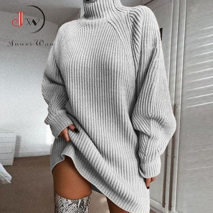 Turtleneck Knitted Casual Mini Sweater Dress